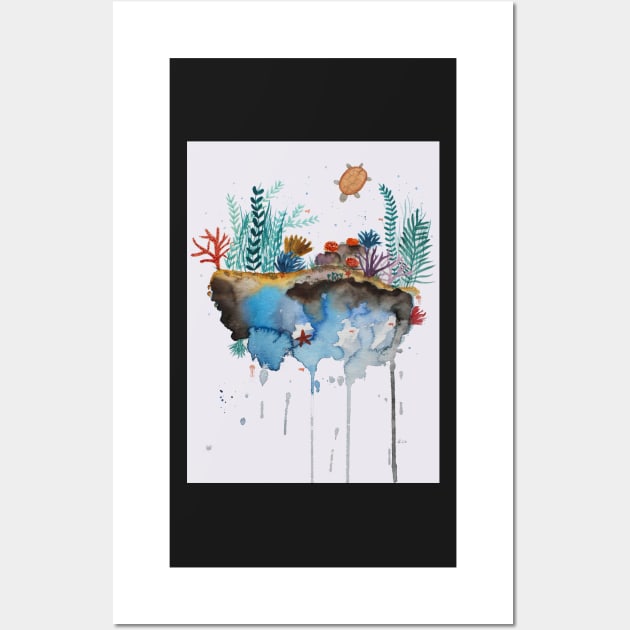 Underwater World Whimsical Watercolor Art Wall Art by Sandraartist